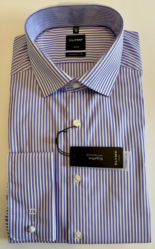 Olymp Luxor blue and white striped shirt