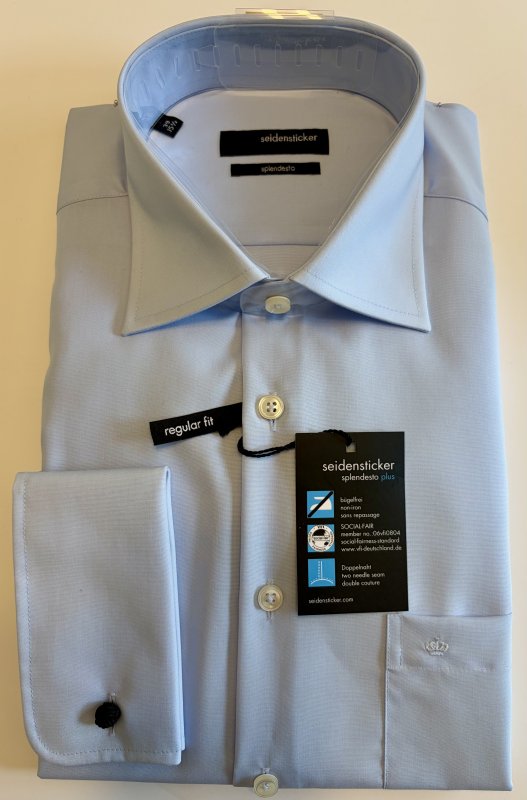 Seidensticker long sleeved plain blue shirt