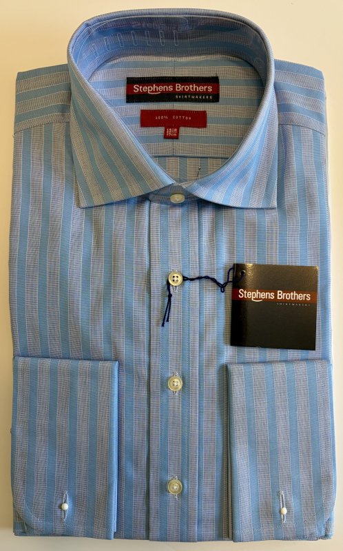 Long sleeve shirt with wide blue stripes: Stephens Brothers