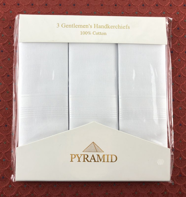 Pyramid 100% cotton gentlemen's white handkerchiefs: pack of 3