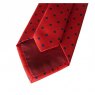 Red silk tie small navy blue polka dots