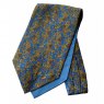 Bright blue cravat with medium and small Paisley design in gold and brown