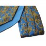 Blue silk cravat with gold and navy Paisley motifs