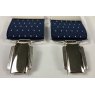 Navy braces with white spots and silver clips