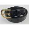 Black leather belt with gold coloured buckle